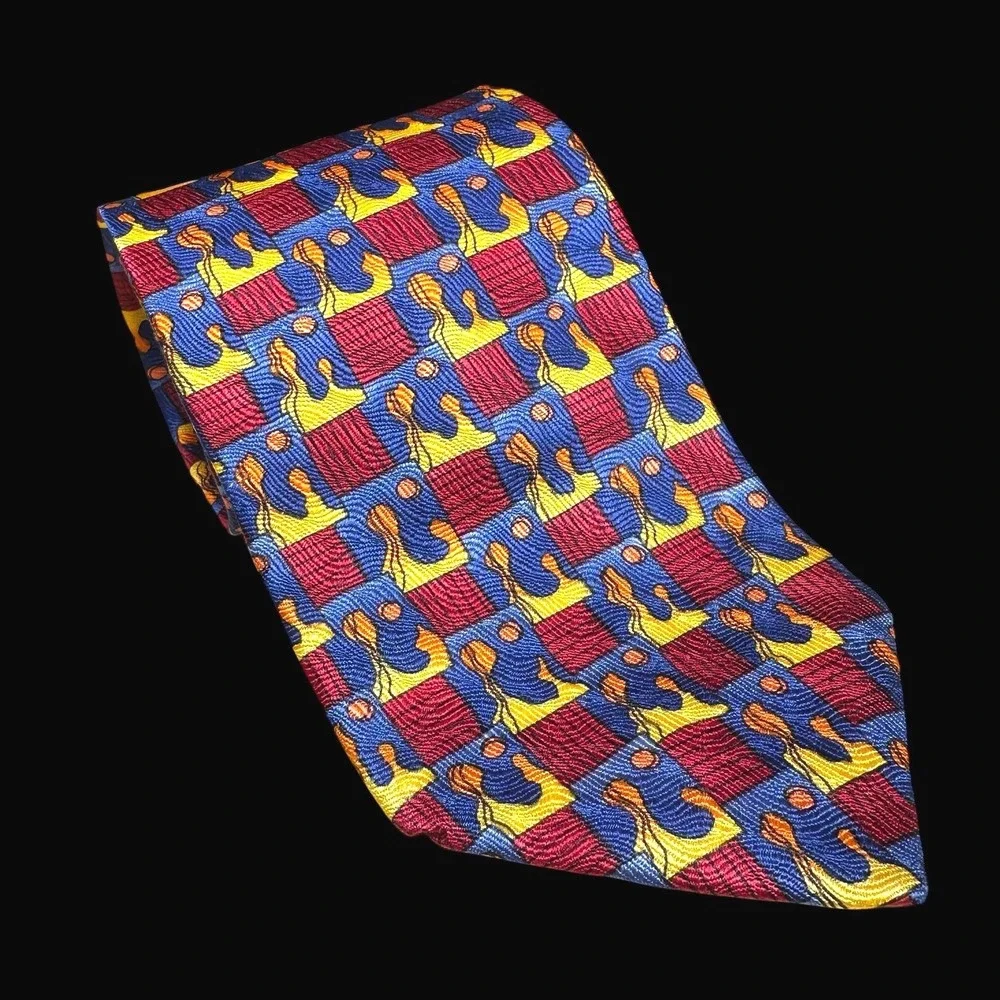J. Garcia Mens Silk Necktie Blue Red Yellow Abstract Geometric Art Tie RN 62830